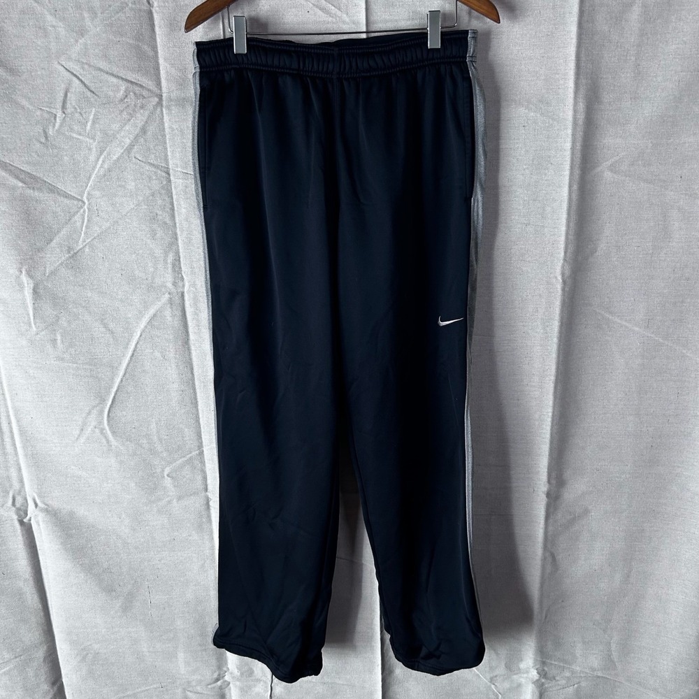 Nike Therma-FIT Mens L Track Pants Black Grey Fleece Lined Athletic Training